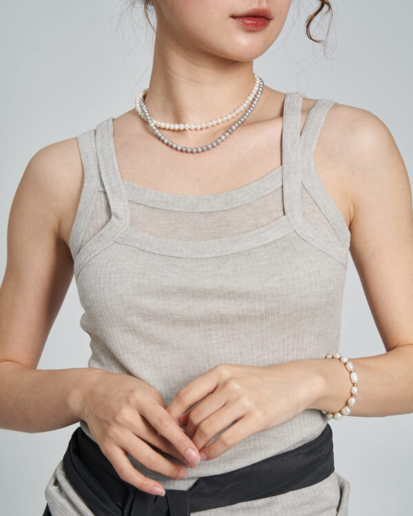 紡紗千層假兩件背心