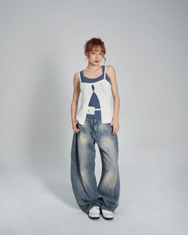 紡紗千層假兩件背心